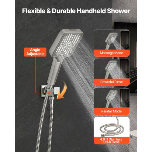 Shower Faucet Set 12 Inch Ceiling Mount Rainfall System With 6 Wall Head And 4