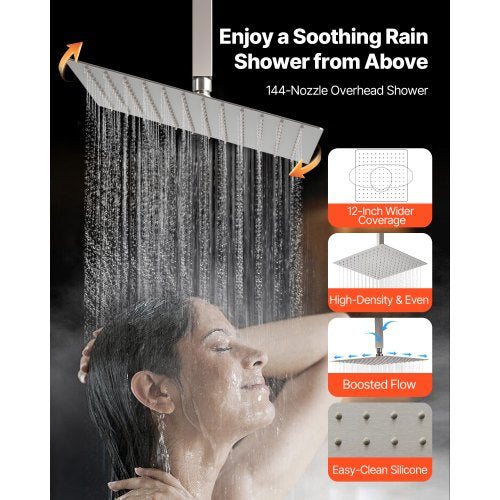 Shower Faucet Set 12 Inch Ceiling Mount Rainfall System With 6 Wall Head And 4