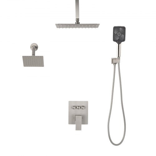 Shower Faucet Set 12 Inch Ceiling Mount Rainfall System With 6 Wall Head And 4