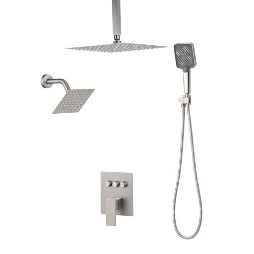 Shower Faucet Set 12 Inch Ceiling Mount Rainfall System With 6 Wall Head And 4