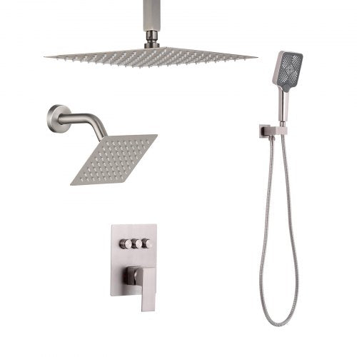 Shower Faucet Set 12 Inch Ceiling Mount Rainfall System With 6 Wall Head And 4