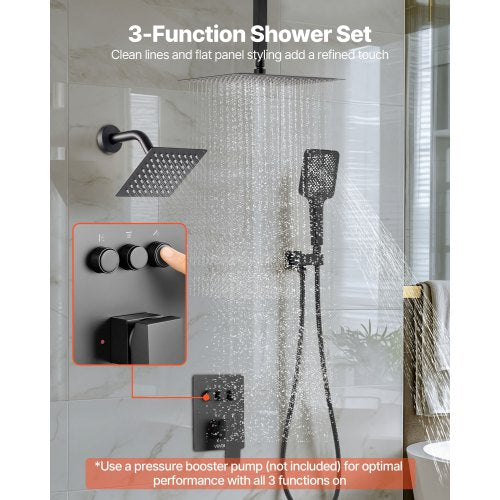 Shower Faucet Set 12 Inch Ceiling Mount Rainfall System With 6 Wall Head And 4 a