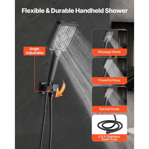 Shower Faucet Set 12 Inch Ceiling Mount Rainfall System With 6 Wall Head And 4 a