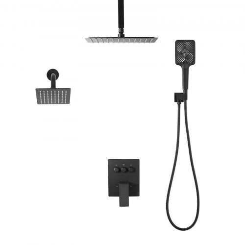 Shower Faucet Set 12 Inch Ceiling Mount Rainfall System With 6 Wall Head And 4 a