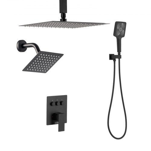Shower Faucet Set 12 Inch Ceiling Mount Rainfall System With 6 Wall Head And 4 a