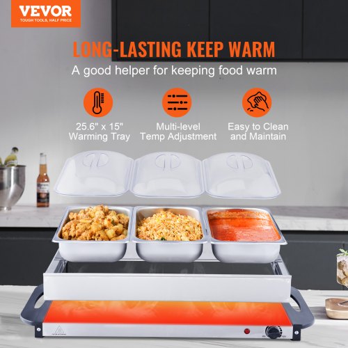 Electric Buffet Server Food Warmer 256 x 15 Portable Stainless Steel