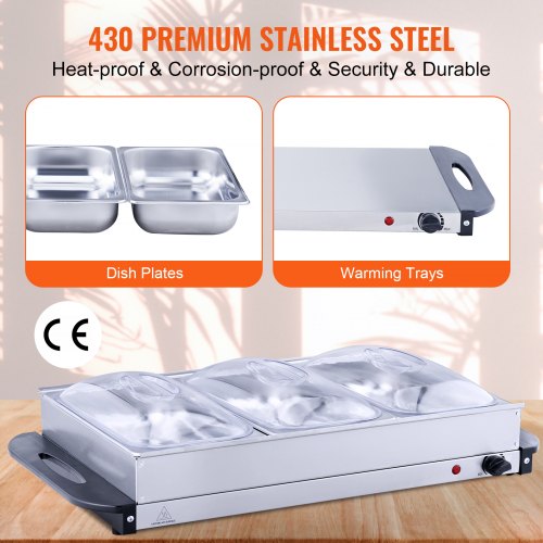 Electric Buffet Server Food Warmer 256 x 15 Portable Stainless Steel
