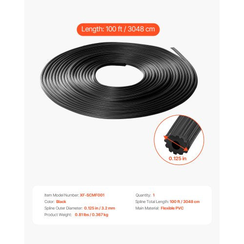 Window Screen Spline 100 ft x 0125 in Window Screen Retainer Spline PVC