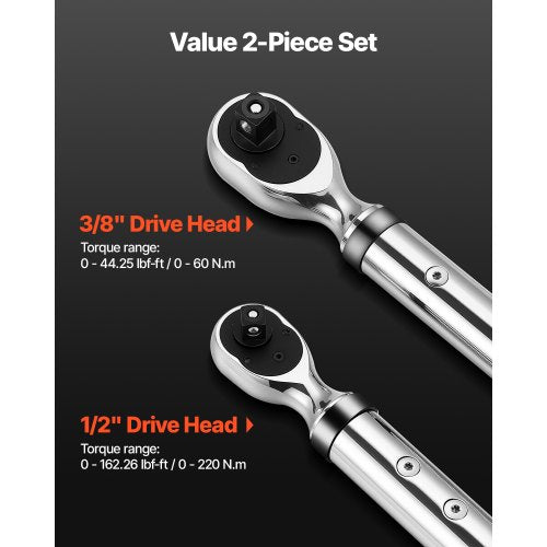 Digital Torque Wrench Set 2 Pieces 12 38 Inch Drive 72Tooth ±2 High