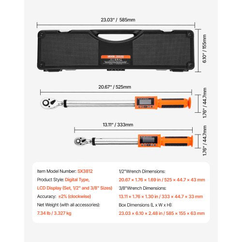 Digital Torque Wrench Set 2 Pieces 12 38 Inch Drive 72Tooth ±2 High