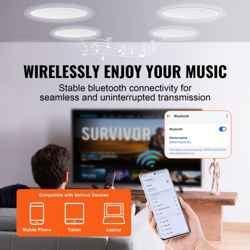 4 PCs 65 Bluetooth in Ceiling Speakers 150W Flush Mount Ceiling