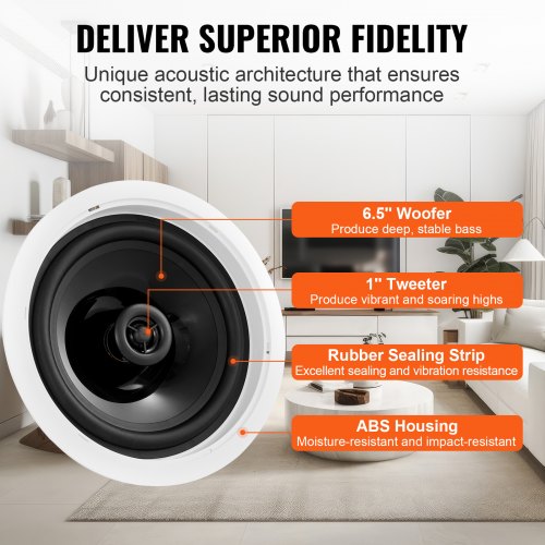 6.5 Inch in Ceiling Speakers 150Watts Flush Mount Ceiling inWall