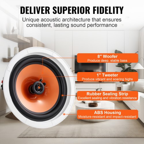 4 PCs 8 Inch in Ceiling Speakers 100Watts Flush Mount Ceiling inWall