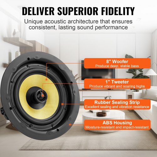 8 Inch in Ceiling Speakers 200Watts Flush Mount Ceiling inWall