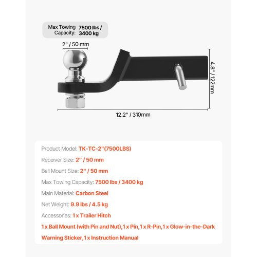 Trailer Hitch Fits 2 Inches Receiver Trailer Hitch Ball Mount with 2