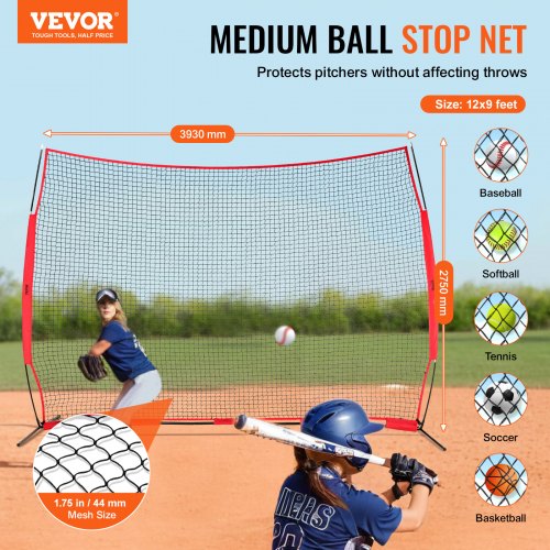 Barricade Backstop Net 12x9 ft Ball Sports Barrier Netting Portable