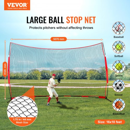 Barricade Backstop Net 16x10 ft Ball Sports Barrier Netting Portable