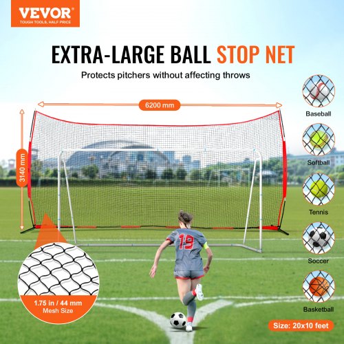 Barricade Backstop Net 20x10 ft Ball Sports Barrier Netting Portable