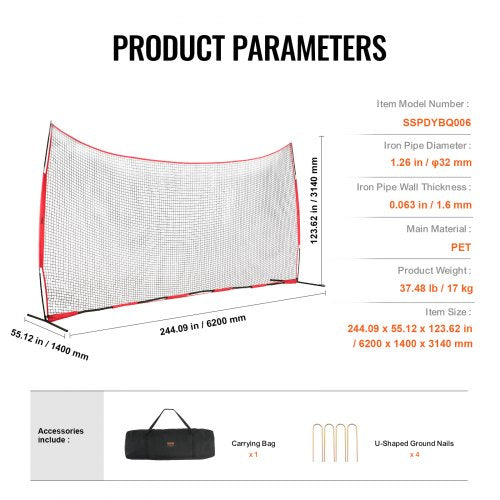 Barricade Backstop Net 20x10 ft Ball Sports Barrier Netting Portable