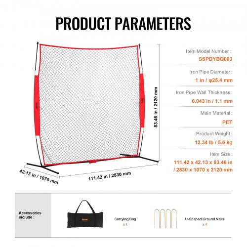 Barricade Backstop Net 7x7 ft Ball Sports Barrier Netting Portable