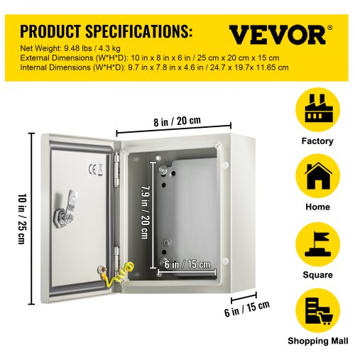 NEMA Metal Case 10 x 8 x 6 NEMA 4X Metal Electric Enclosure IP66 Water