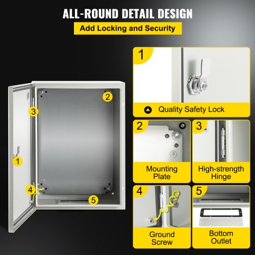 Carbon Steel Electrical Box 16x12x6 inches Hinged Cover IP66 Waterproof