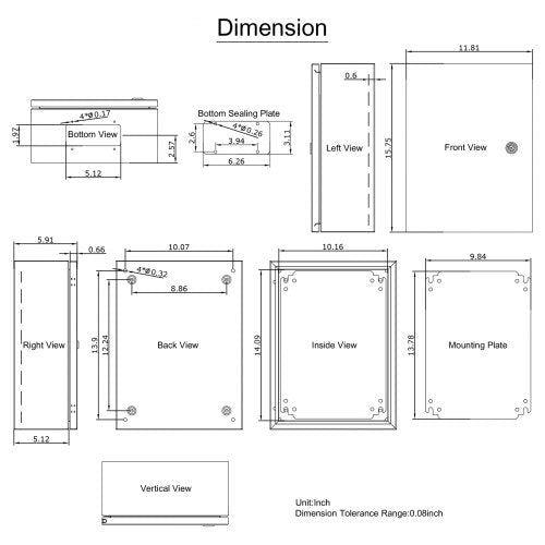 Carbon Steel Electrical Box 16x12x6 inches Hinged Cover IP66 Waterproof