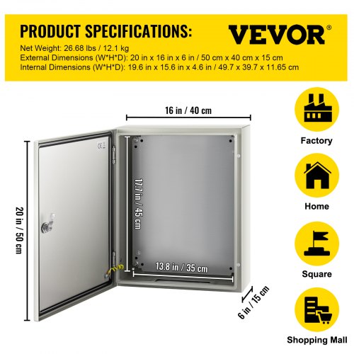 NEMA Steel Case 20x16x6 NEMA 4X Metal Electric Enclosure IP66 Water