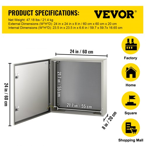 NEMA Steel Case 24x24x8 NEMA 4X Metal Electric Enclosure IP66 Water