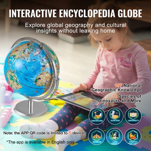 Educational Globe for Kids 10 in254 mm Interactive AR World Globe with AR