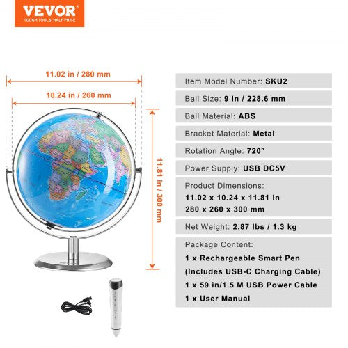 Talking World Globe 9 in228.6 mm Interactive Globe for Kids Early