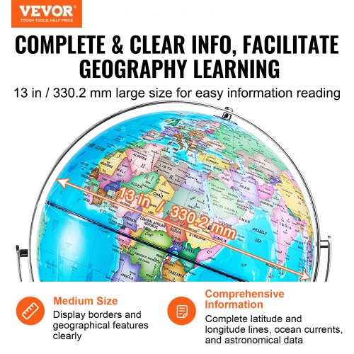 Rotating World Globe with Stand 13 in330.2 mm Educational Geographic