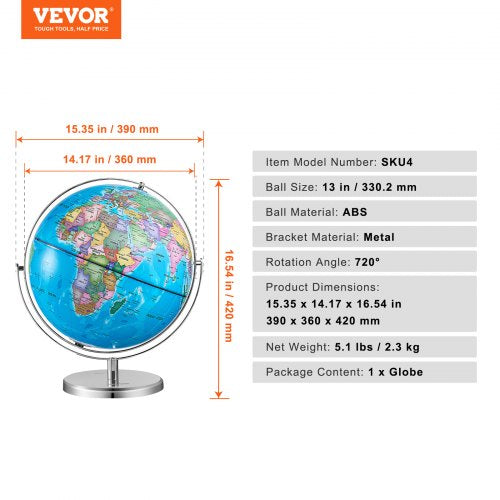 Rotating World Globe with Stand 13 in330.2 mm Educational Geographic