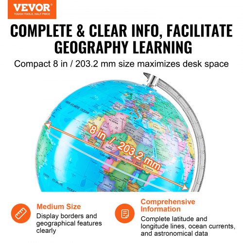 Rotating World Globe with Stand 8 in203.2 mm Educational Geographic Globe