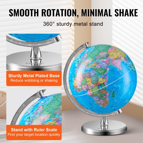 Rotating World Globe with Stand 8 in203.2 mm Educational Geographic Globe
