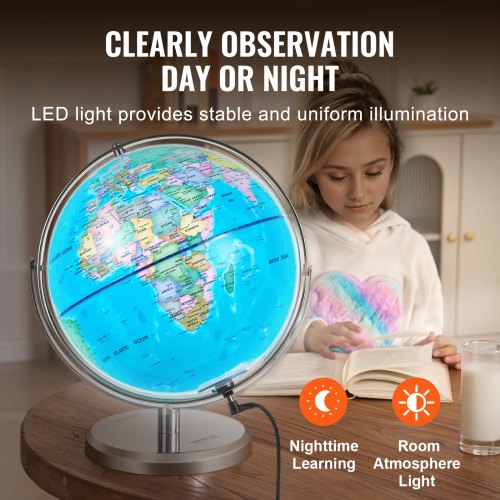 Illuminated World Globe with Stand 13 in330.2 mm Educational Earth Globe