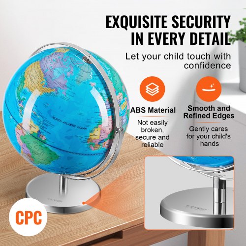 Illuminated World Globe with Stand 13 in330.2 mm Educational Earth Globe