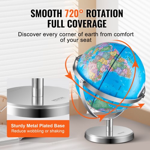 Illuminated World Globe with Stand 9 in228.6 mm Educational Earth Globe