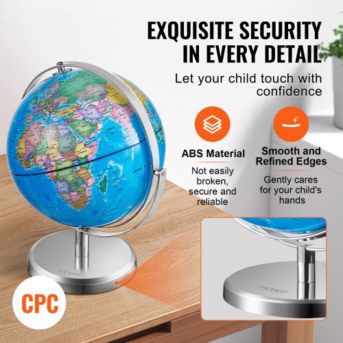 Illuminated World Globe with Stand 9 in228.6 mm Educational Earth Globe