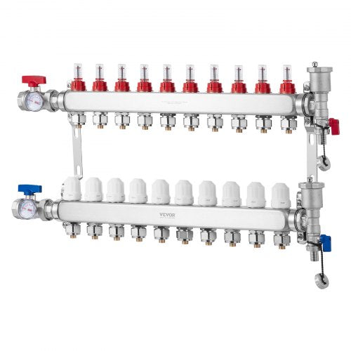 10Branch Radiant Heat Manifold 12 PEX Tubing Manifold Stainless Steel