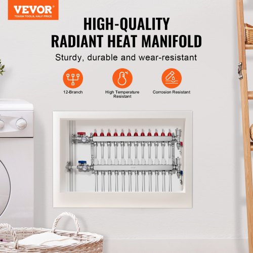12Branch Radiant Heat Manifold 12 PEX Tubing Manifold Stainless Steel