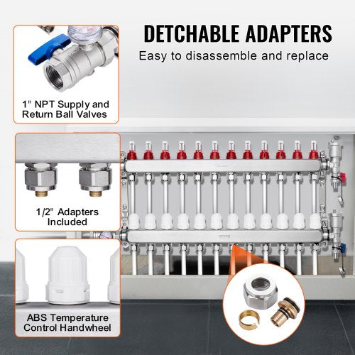 12Branch Radiant Heat Manifold 12 PEX Tubing Manifold Stainless Steel
