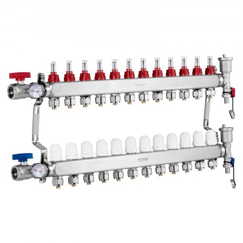 12Branch Radiant Heat Manifold 12 PEX Tubing Manifold Stainless Steel