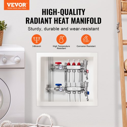 3Branch Radiant Heat Manifold 12 PEX Tubing Manifold Stainless Steel