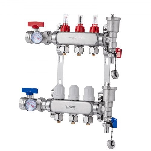 3Branch Radiant Heat Manifold 12 PEX Tubing Manifold Stainless Steel