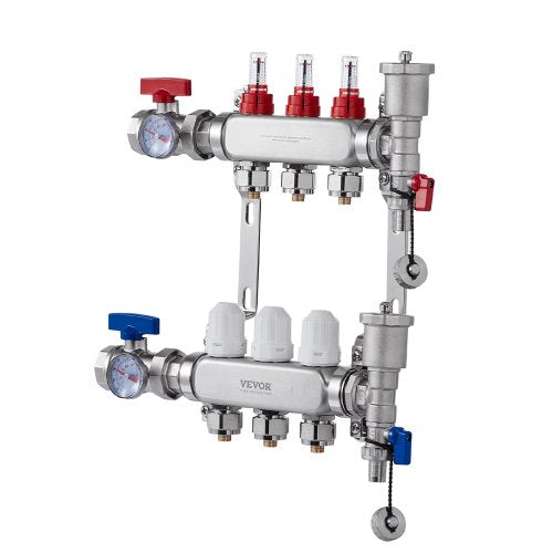 3Branch Radiant Heat Manifold 12 PEX Tubing Manifold Stainless Steel