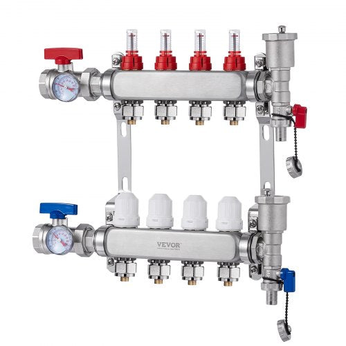 4Branch Radiant Heat Manifold 12 PEX Tubing Manifold Stainless Steel
