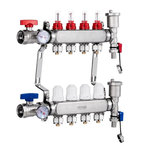 4Branch Radiant Heat Manifold 12 PEX Tubing Manifold Stainless Steel