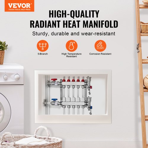 5Branch Radiant Heat Manifold 12 PEX Tubing Floor Heating Manifold Set – 5L