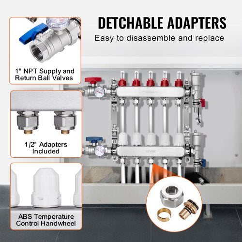 5Branch Radiant Heat Manifold 12 PEX Tubing Floor Heating Manifold Set – 5L